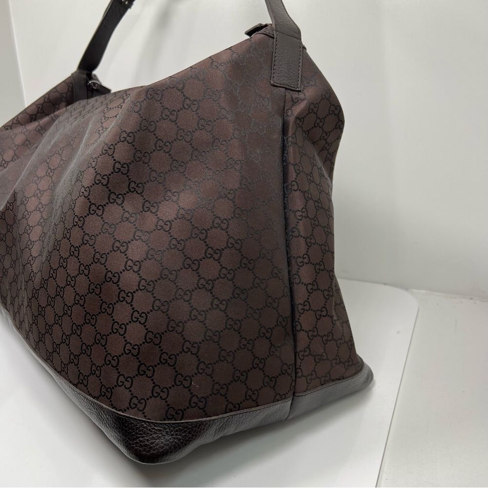 Gucci Monogram GG Nylon Boston Duffle Travel Bag Leather Brown 2Way105669 - Picture 3 of 15